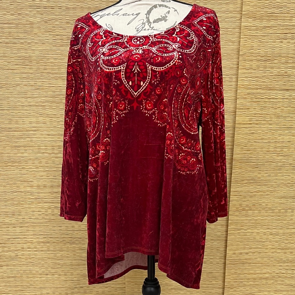 JM Collection Red Velvet Tunic Top